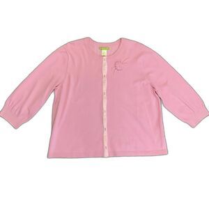 Sigrid Olsen Pink 3/4 Sleeve Flower button Cardigan Sweater Size 2X